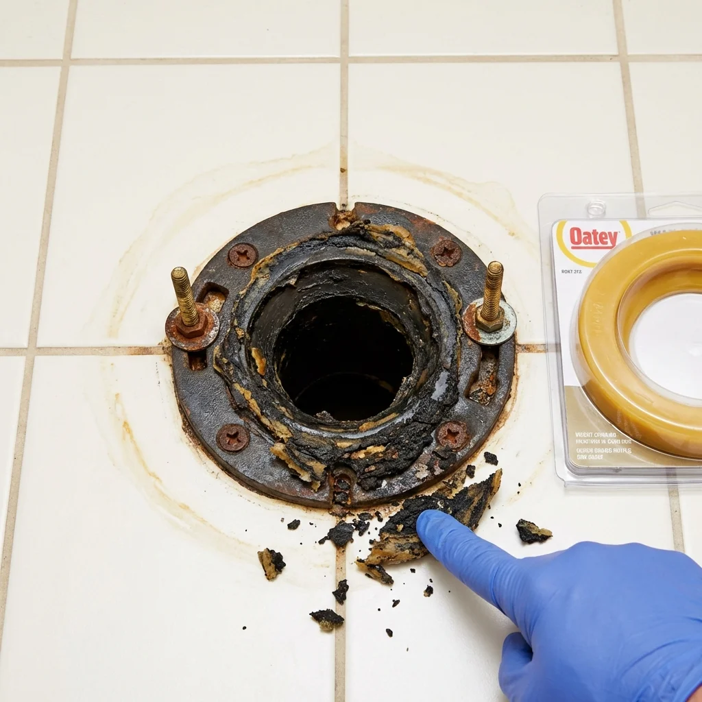 Failed wax ring showing water seepage at the base of a toilet in a Paullina, IA home