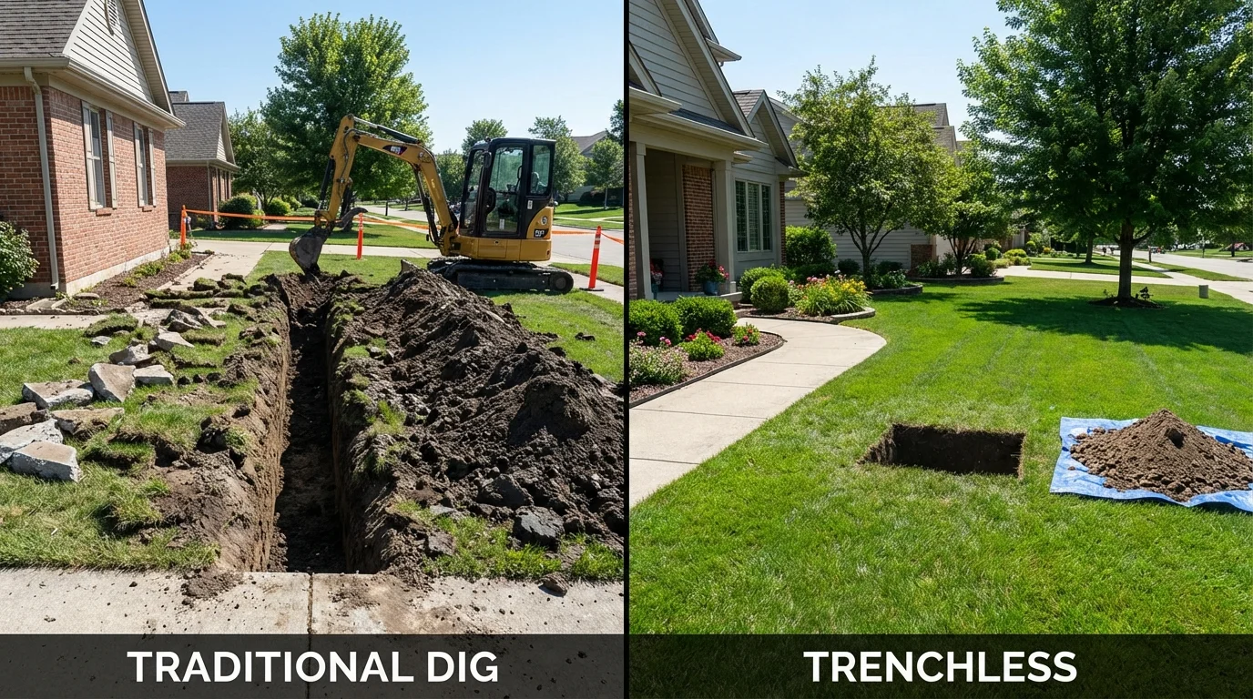 Trenchless sewer repair with minimal yard damage versus traditional excavation in Paullina, IA